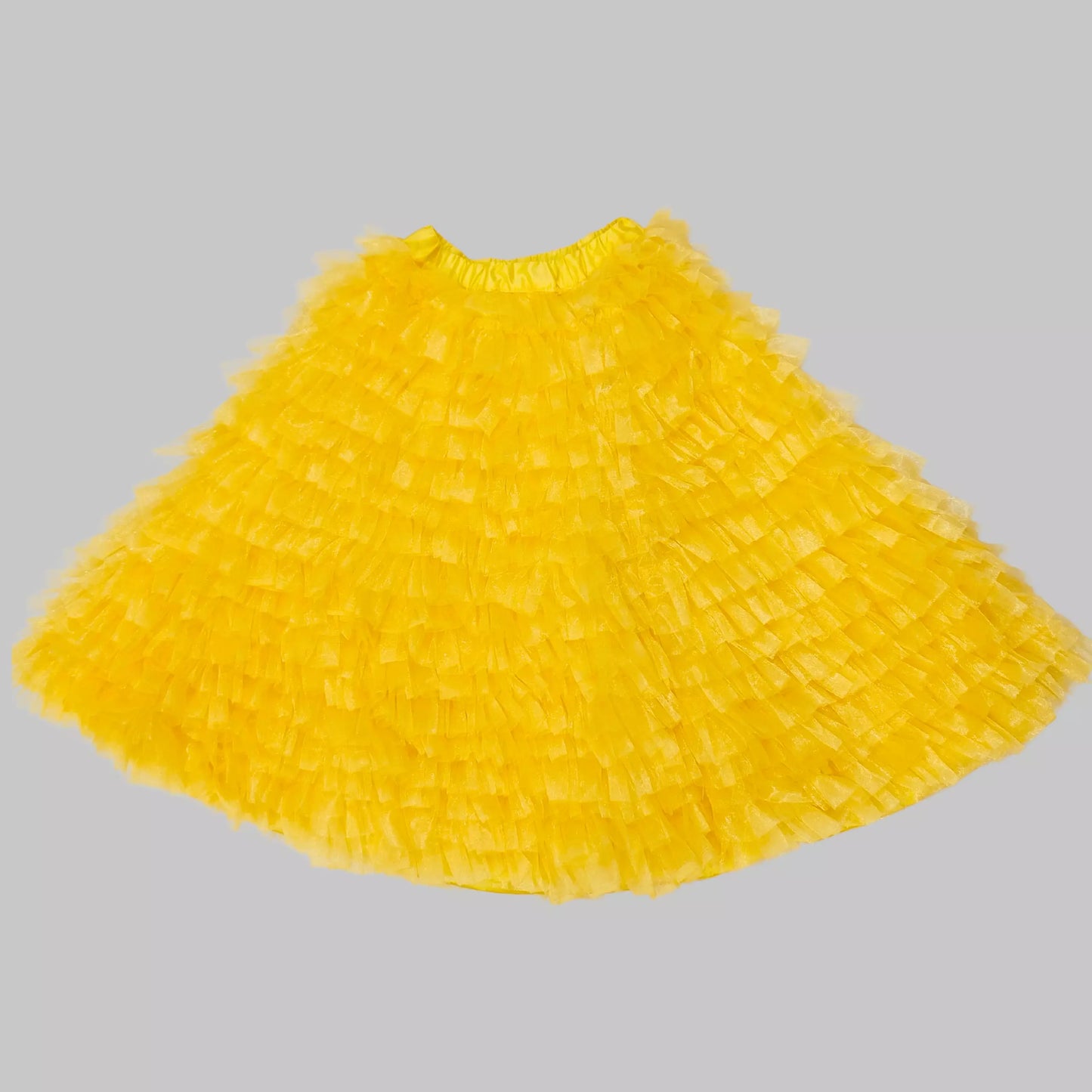 Yellow Printed Silk Kurti With Ruffle Layered Lehenga image 1