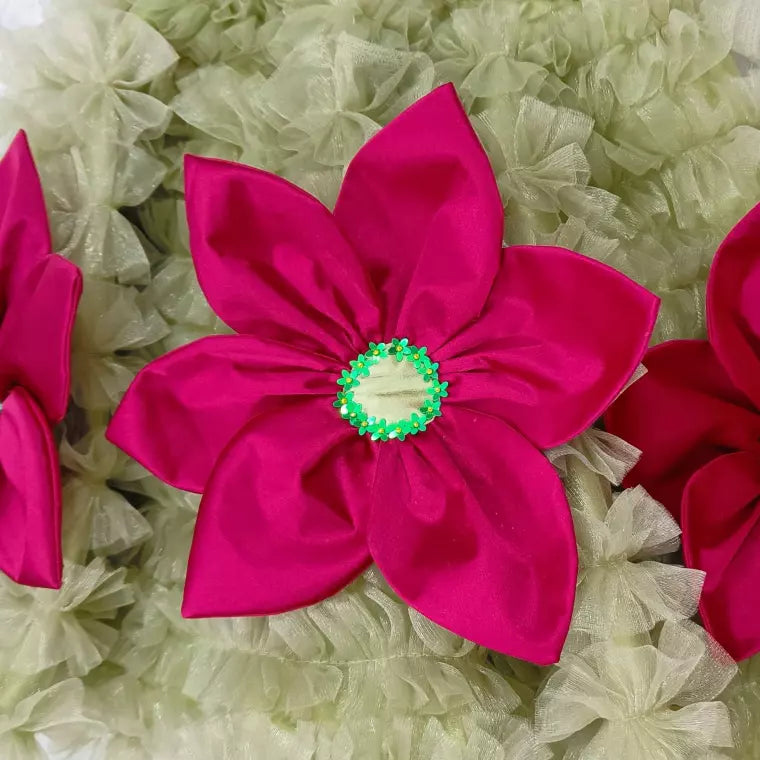 Green Flayered Frock With Pink Flowers Embellished image 1
