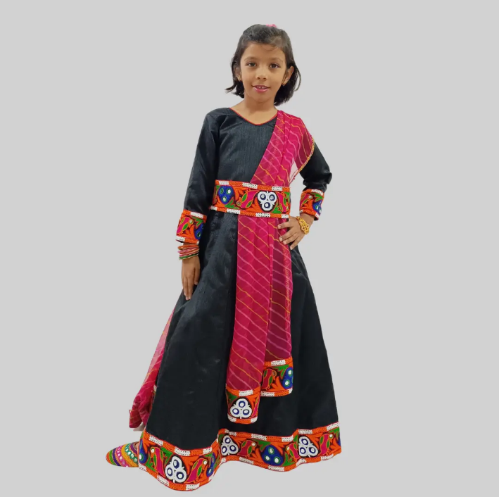 Black Long Gown With Embroidery Lace Work Belt & Dupatta For Girls image 3