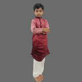 Maroon Silk Kurta Set For Boys image 0