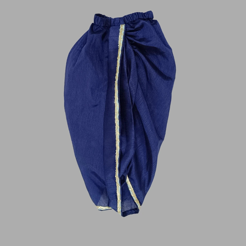 Lotus Embroidered Blue Kurta And Dhoti image 4