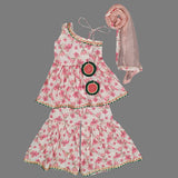 Floral Print One Shoulder Cotton Kurta With Sharara Pant For Girls image 0