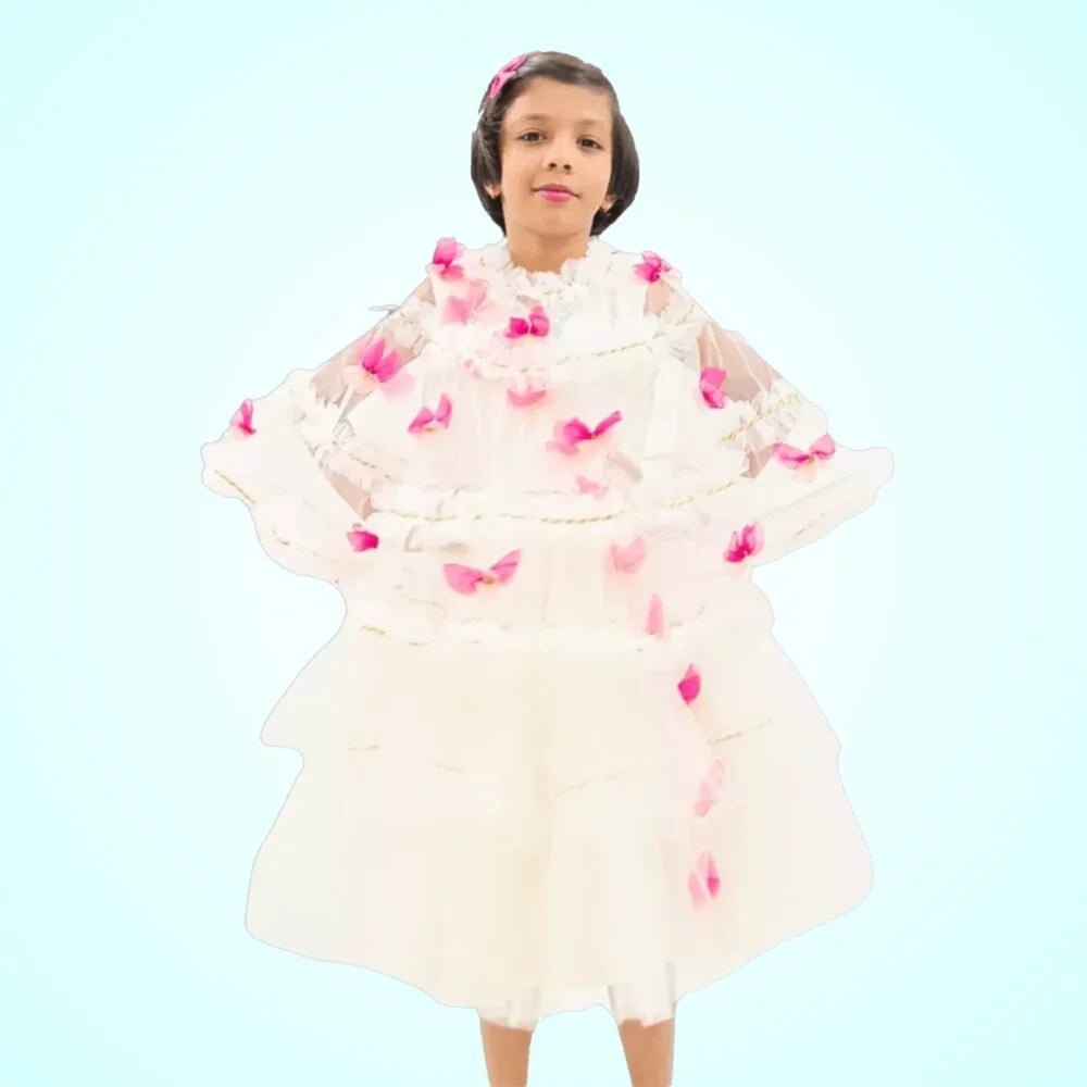 White Layered Frock With Poncho Coat image 0