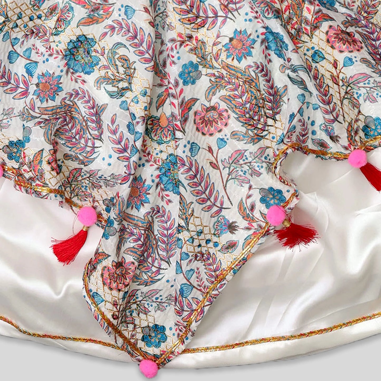 Butterfly Embroidered Crop Top And Handkerchief Printed Lehenga with Gota Work image 4