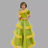 Green One Shoulder Crop Top & Lehenga image 0