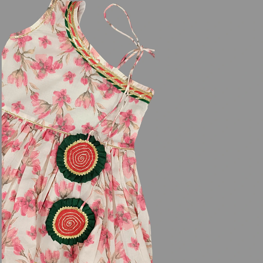 Floral Print One Shoulder Cotton Kurta With Sharara Pant For Girls image 3