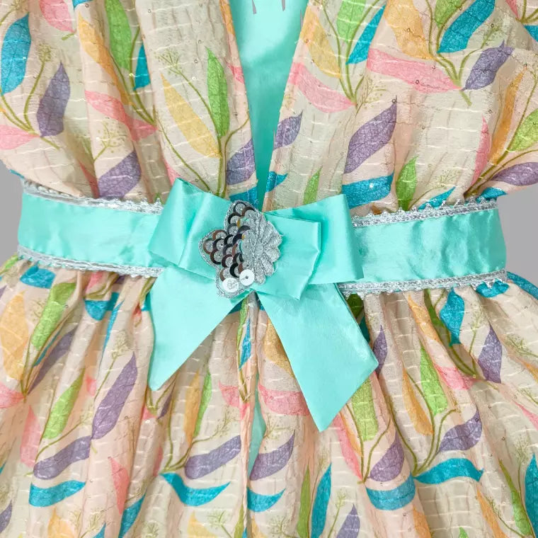 Sea Green Long Gown With Kaftan Style Silk Jacket image 4