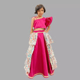 Pink One Shoulder Crop Top & Lehenga image 0