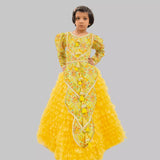 Yellow Printed Silk Kurti With Ruffle Layered Lehenga image 0