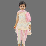 Pink One Shoulder Puff Sleeves Kurta And Tulip Pant With Dupatta image 0