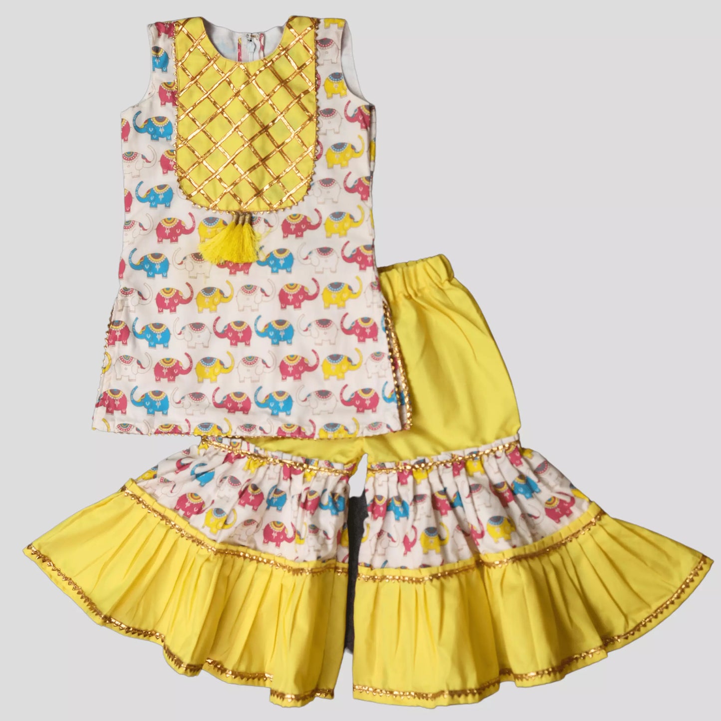 Kurta With Sharara Pant Animal Print – Yellow image 1
