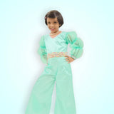 Sea Green Long Puff Sleeves Jumpsuit