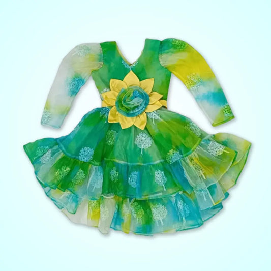 Green Frock With Sunflower Embellished On Belt image 0