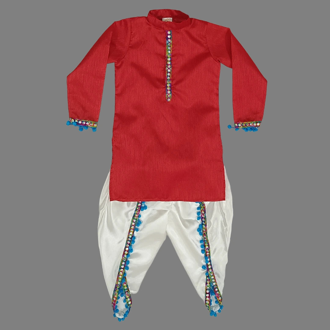 White Tulip Dhoti & Red Kurta for Boys image 3