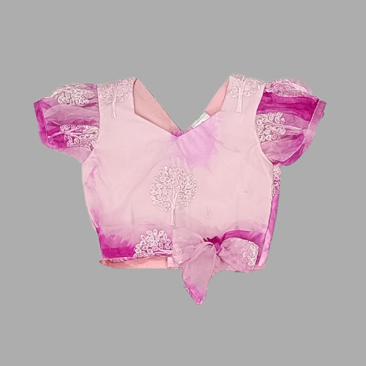 Pink Crop Top & Ruffle Layered Lehenga image 2