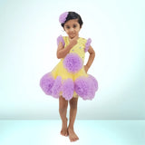 Purple Flower Embellished Frock And Flower Hair Pin For Girls image 0