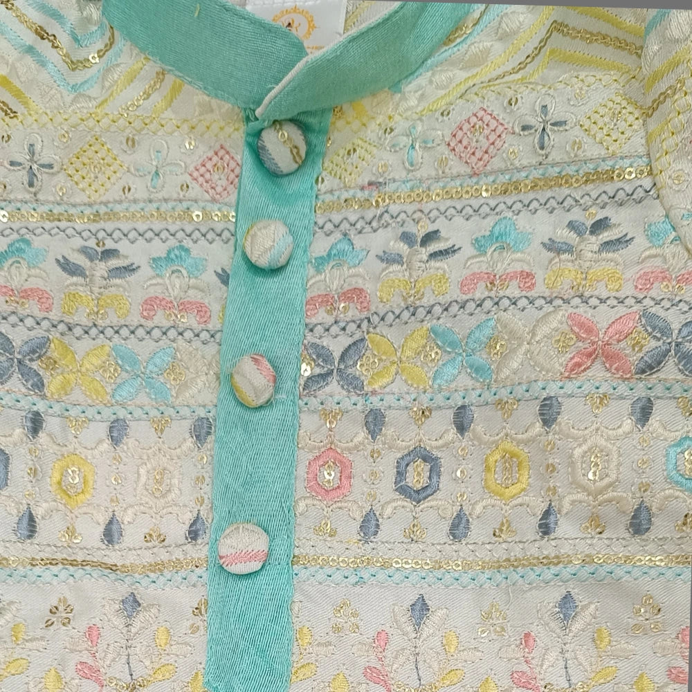 Multicolor Embroidered Kurta And Aqua Blue Pant image 4