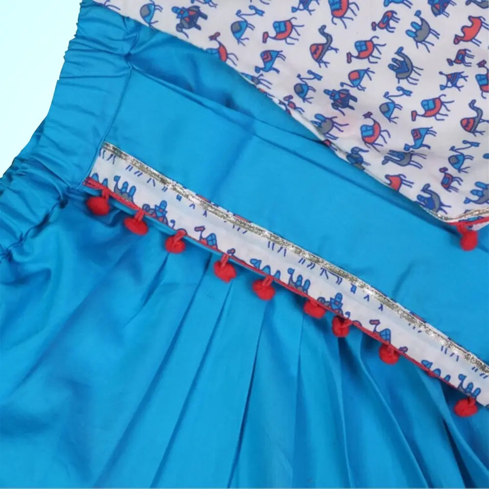 Blue Cotton Dhoti With Animal Print Kurta For Boys image 5