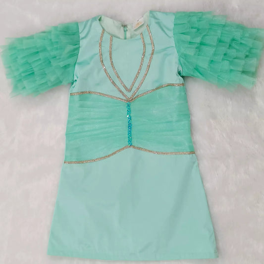 Aqua Blue A line Frock With Ruffle Layered Sleeves image 0