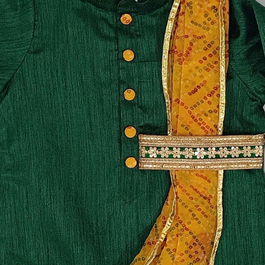 Cowl Style Green Kurta And Pant For Boys image 2