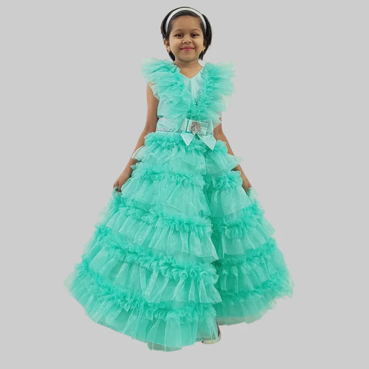 Sea Green Long Gown Adorned With Frill Net image 0