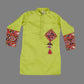 Green Kurta With Embroidered Lace Work And Red Dhoti For Boys image 2