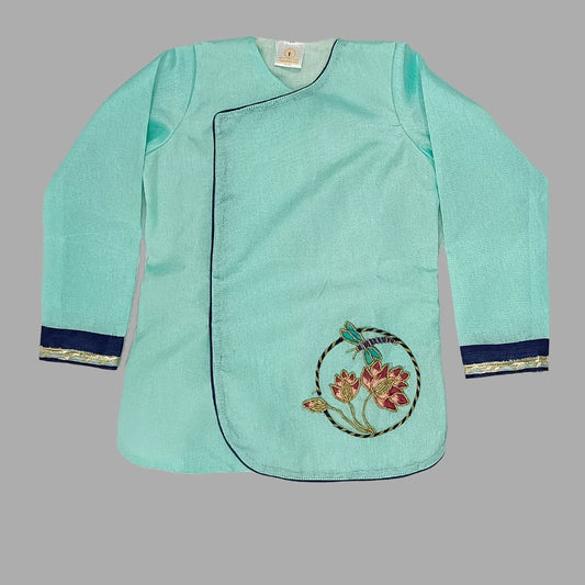 Lotus Embroidered Blue Kurta And Dhoti image 2