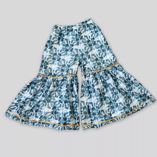 Hand Embroidered Blue A Line Kurti With Dyed Sharara Pant image 2