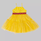 Yellow Ruffle Layered Frock With Embroidered Belt image 0