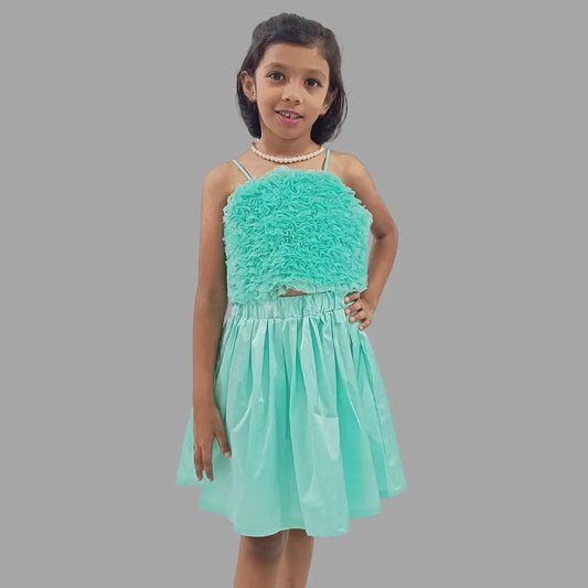 Aqua Blue Crop Top & Skirt image 0