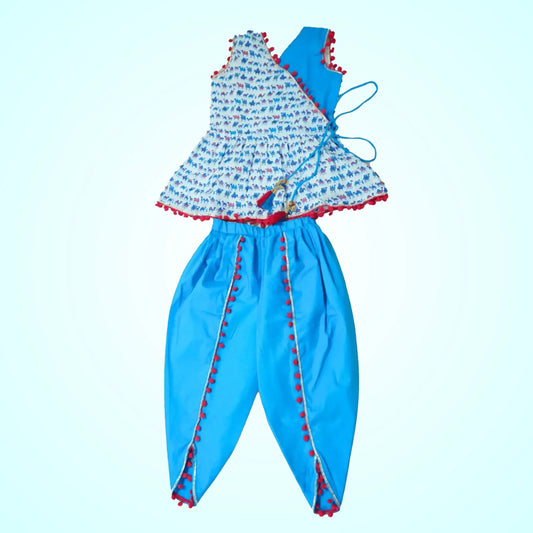 Angrakha Style (Wrap) Top With Tulip Pants - Blue image 0