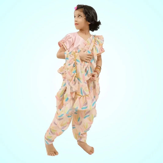 Ready to Wear Pink Dhoti Saree For Girls image 0