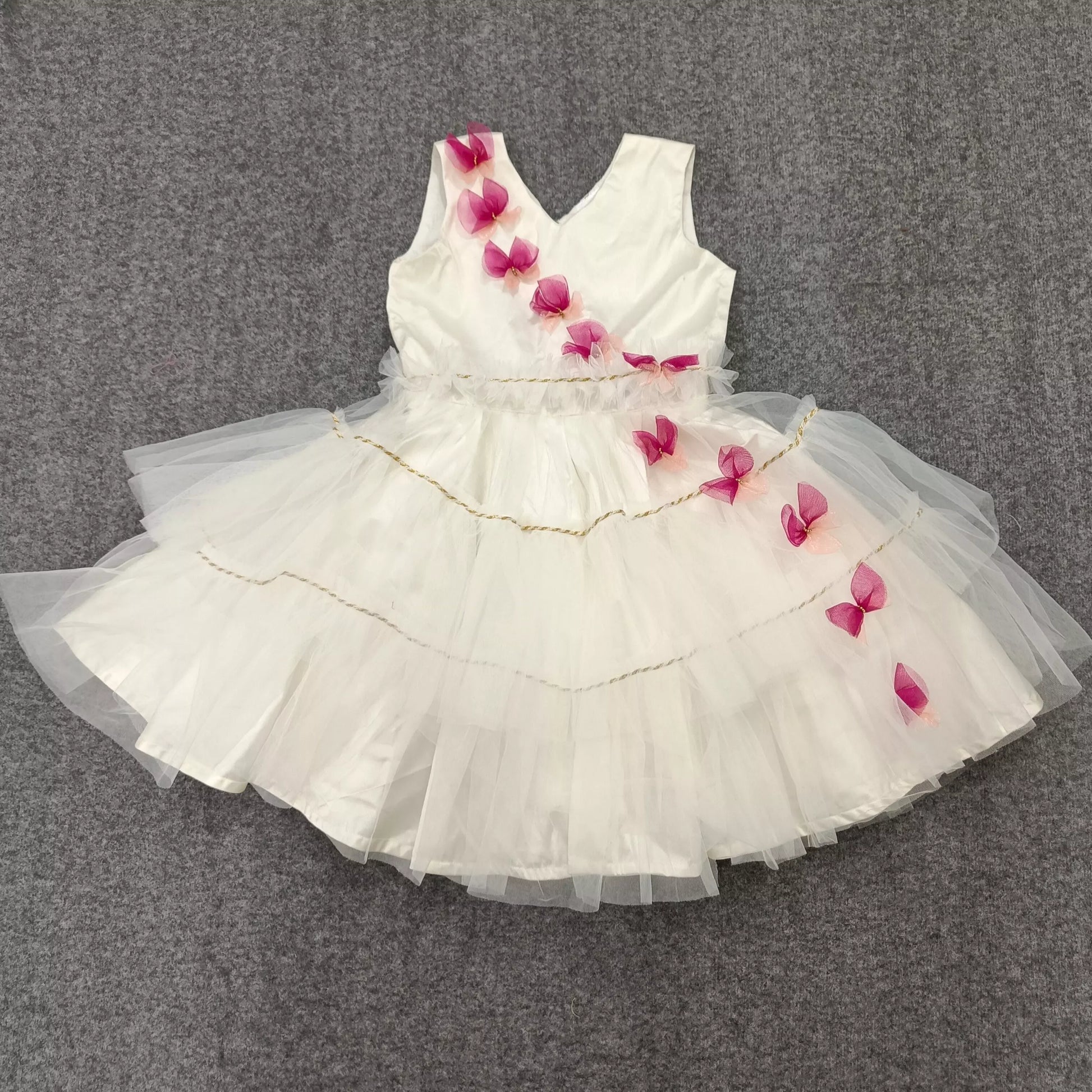 White Layered Frock With Butterflies image 1