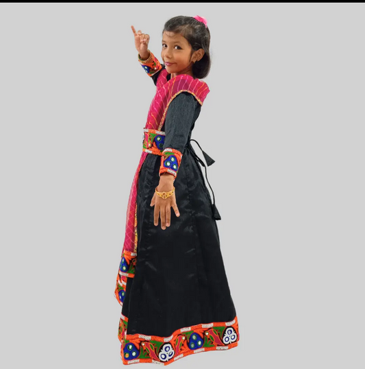 Black Long Gown With Embroidery Lace Work Belt & Dupatta For Girls image 2