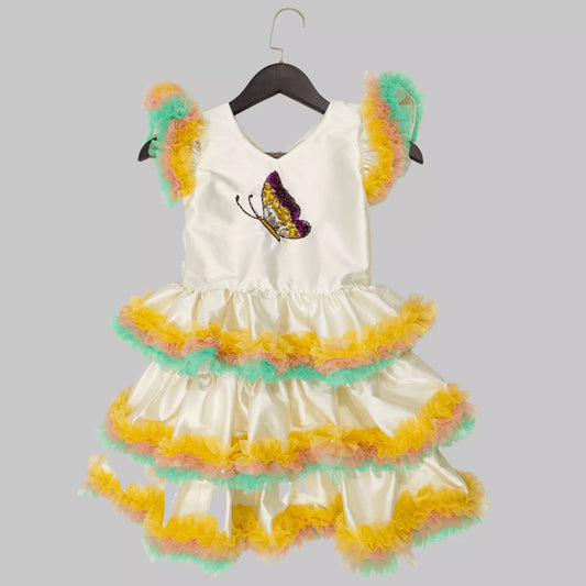 Butterfly Multi Color Ruffled layered Frock image 2