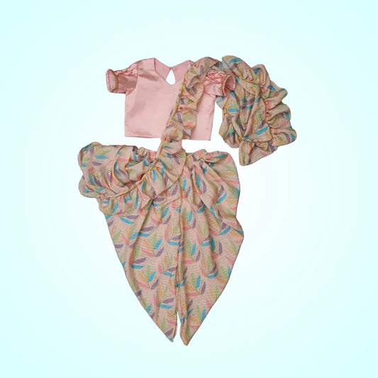 Ready to Wear Pink Dhoti Saree For Girls image 2