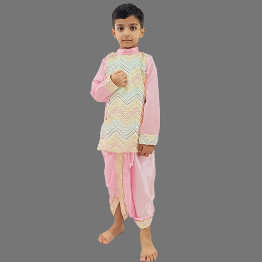 Pink Embroidered Kurta And Dhoti Set image 0
