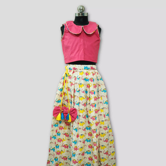 Crop Top With Lehenga Animal Print - Pink image 0