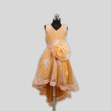 Orange High Low Girls Frock Detailed Flower Embellished image 0