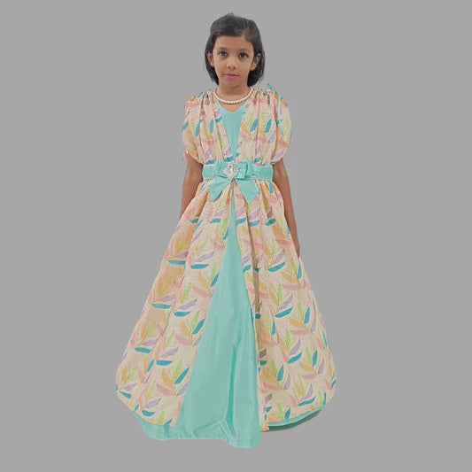 Sea Green Long Gown With Kaftan Style Silk Jacket image 0