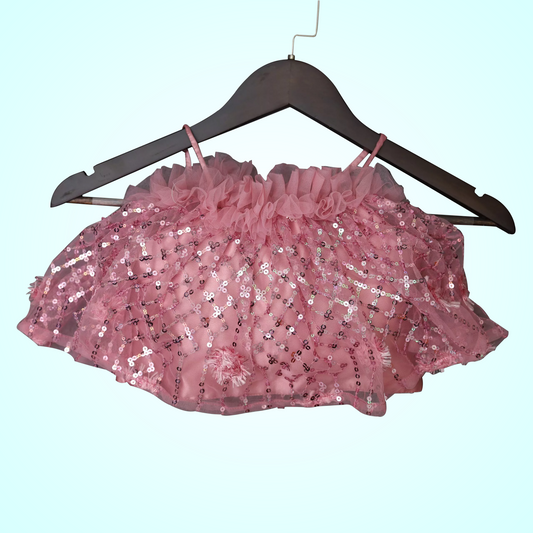 Embroidered Pink Off Shoulder Top And Lehenga With Sequence Work image 2