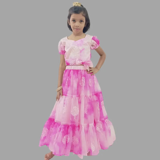 Pink Crop Top & Ruffle Layered Lehenga image 0