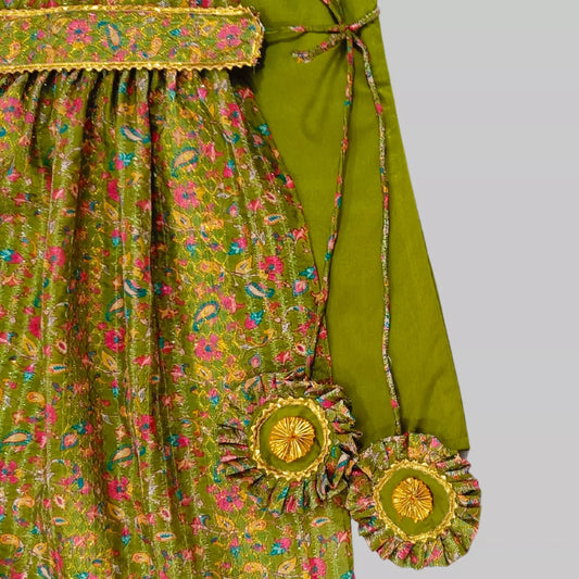 Green A Line Frock With One Shoulder Silk Jacket image 2