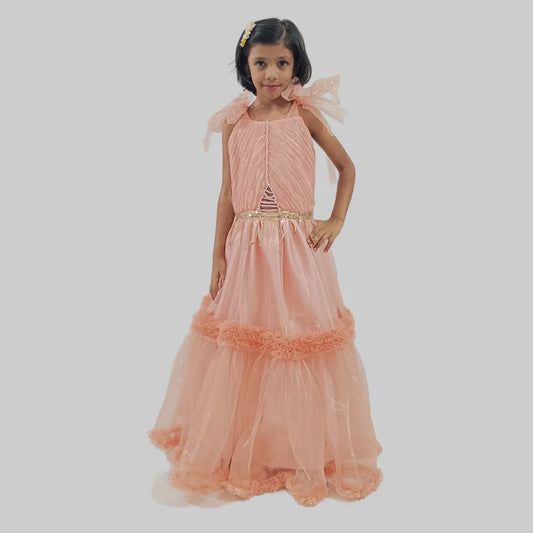 Peach Long Gown With Moti Work image 0