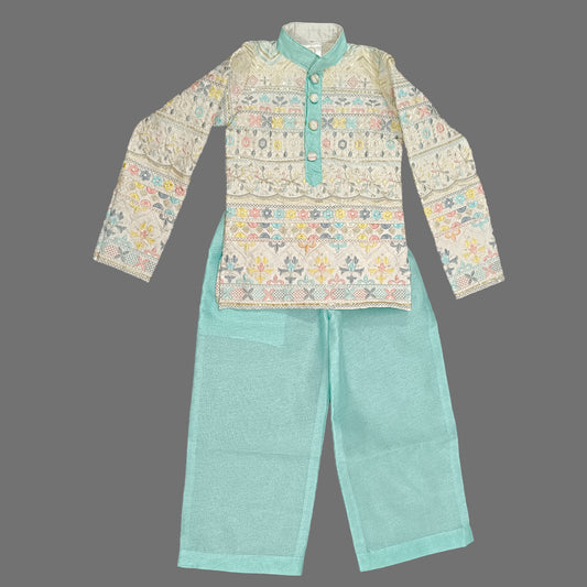 Multicolor Embroidered Kurta And Aqua Blue Pant image 2