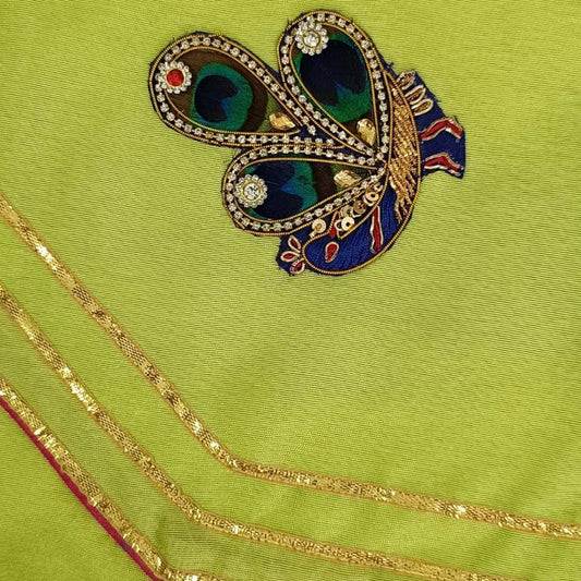 Green Angarkha Kurta With Embroidered Peacock And Red Dhoti image 2