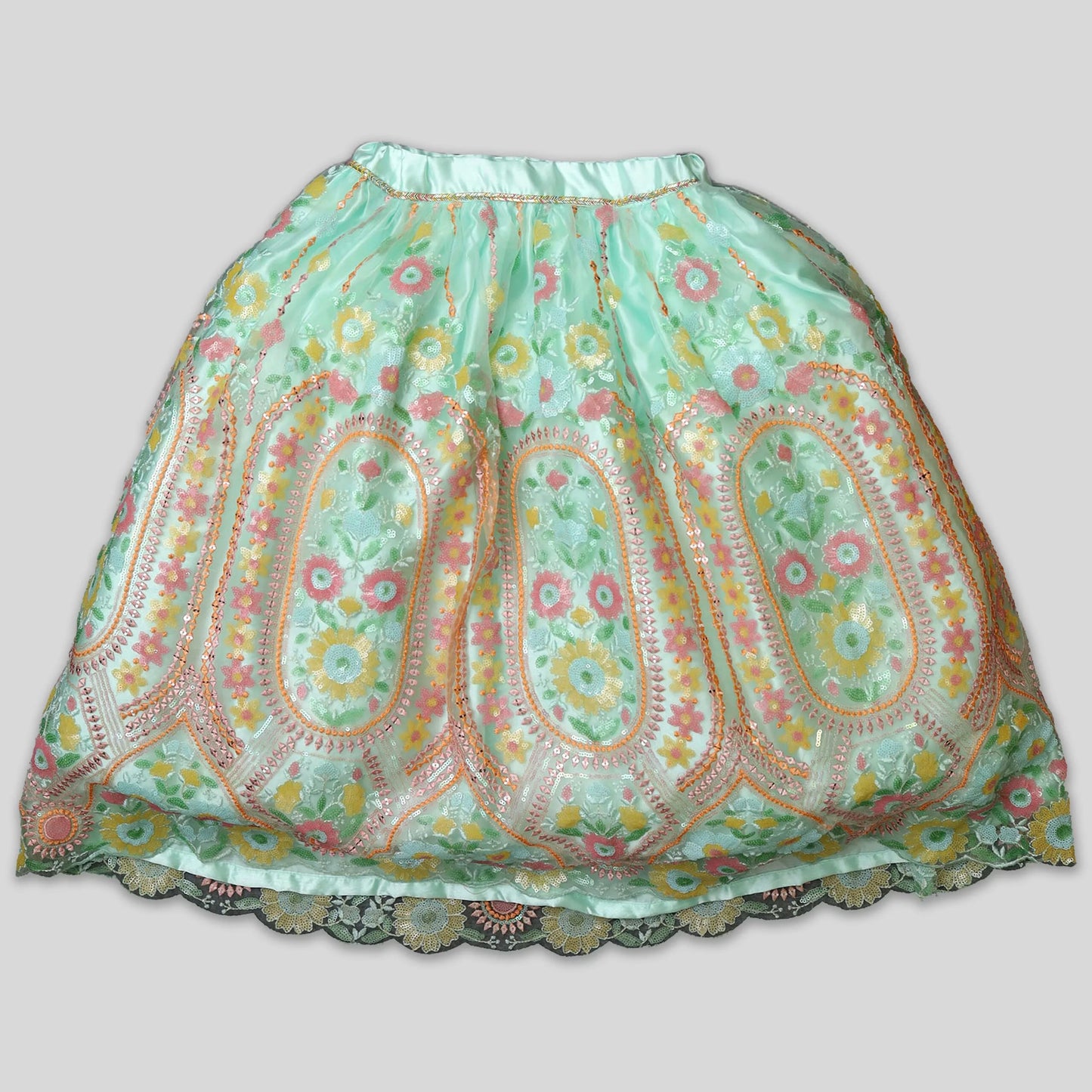 Heavy Embroidered Aqua fresh One Shoulder Top And Lehenga image 1