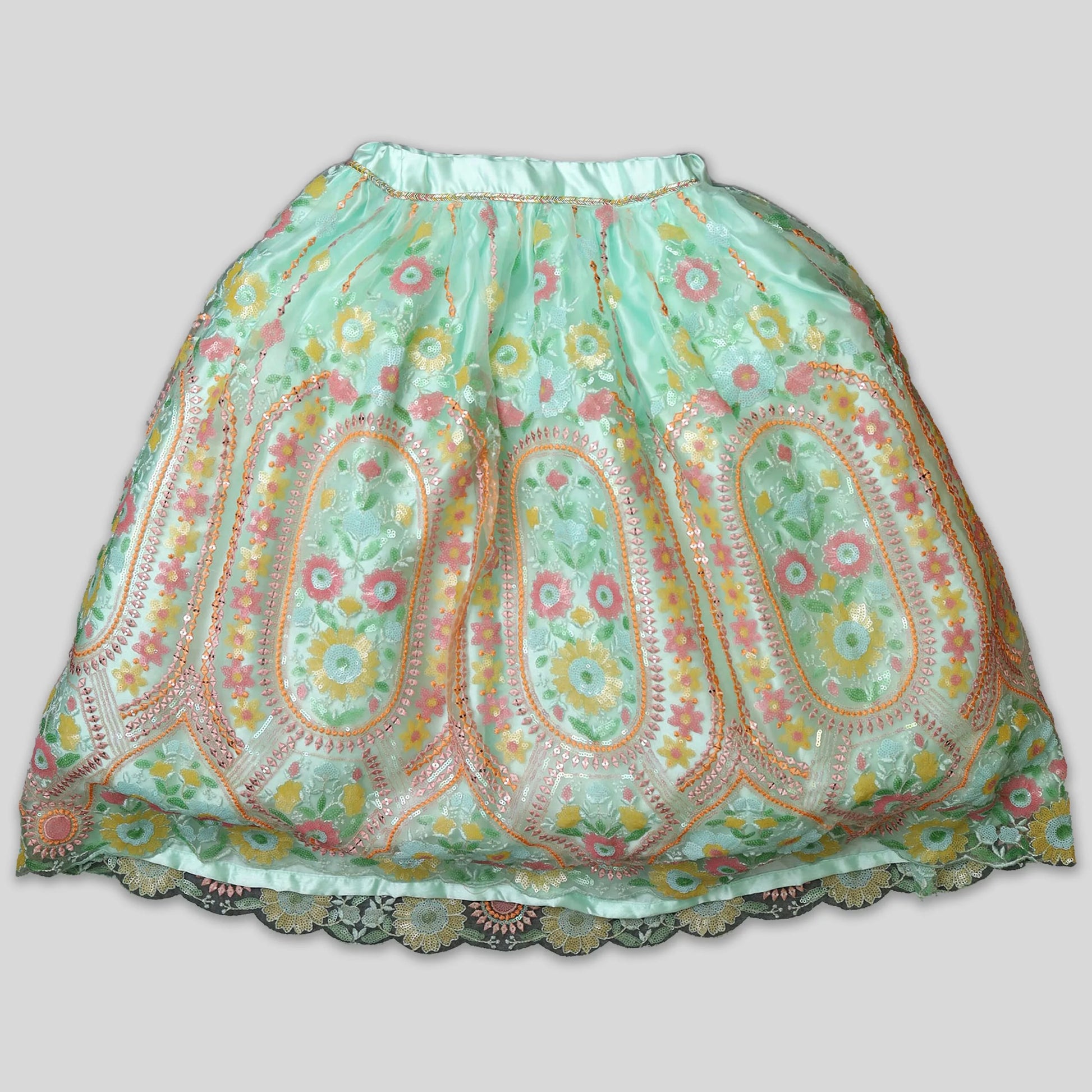 Heavy Embroidered Aqua fresh One Shoulder Top And Lehenga image 1