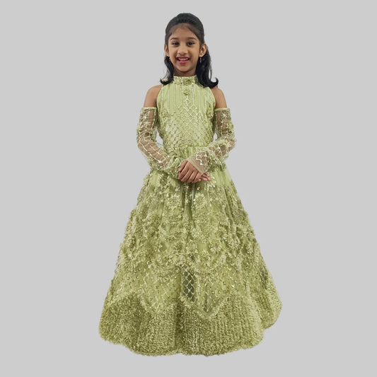 Green Embroidered Long Gown image 0