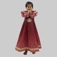 Maroon Long Gown With Flower Embellished On Sleeves For Girls image 1